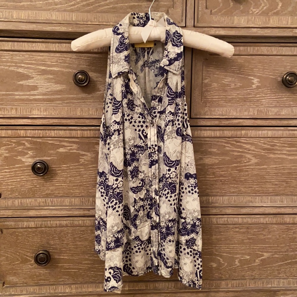 Anthropologie Lady Tank in Blue and Cream —6